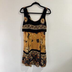 Vintage 90s Dress Marnie West 12 Sunflower Boho Hippie Blossom Yellow Black